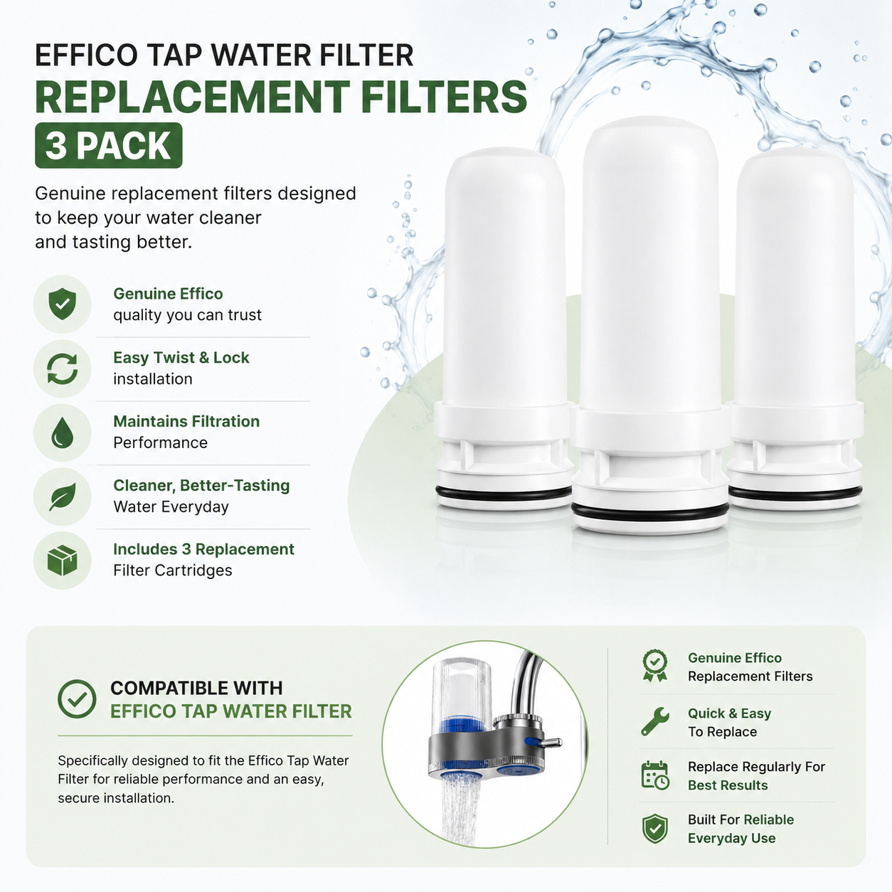 Effico Tap Water Filter Replacement Filters (3 Pack)